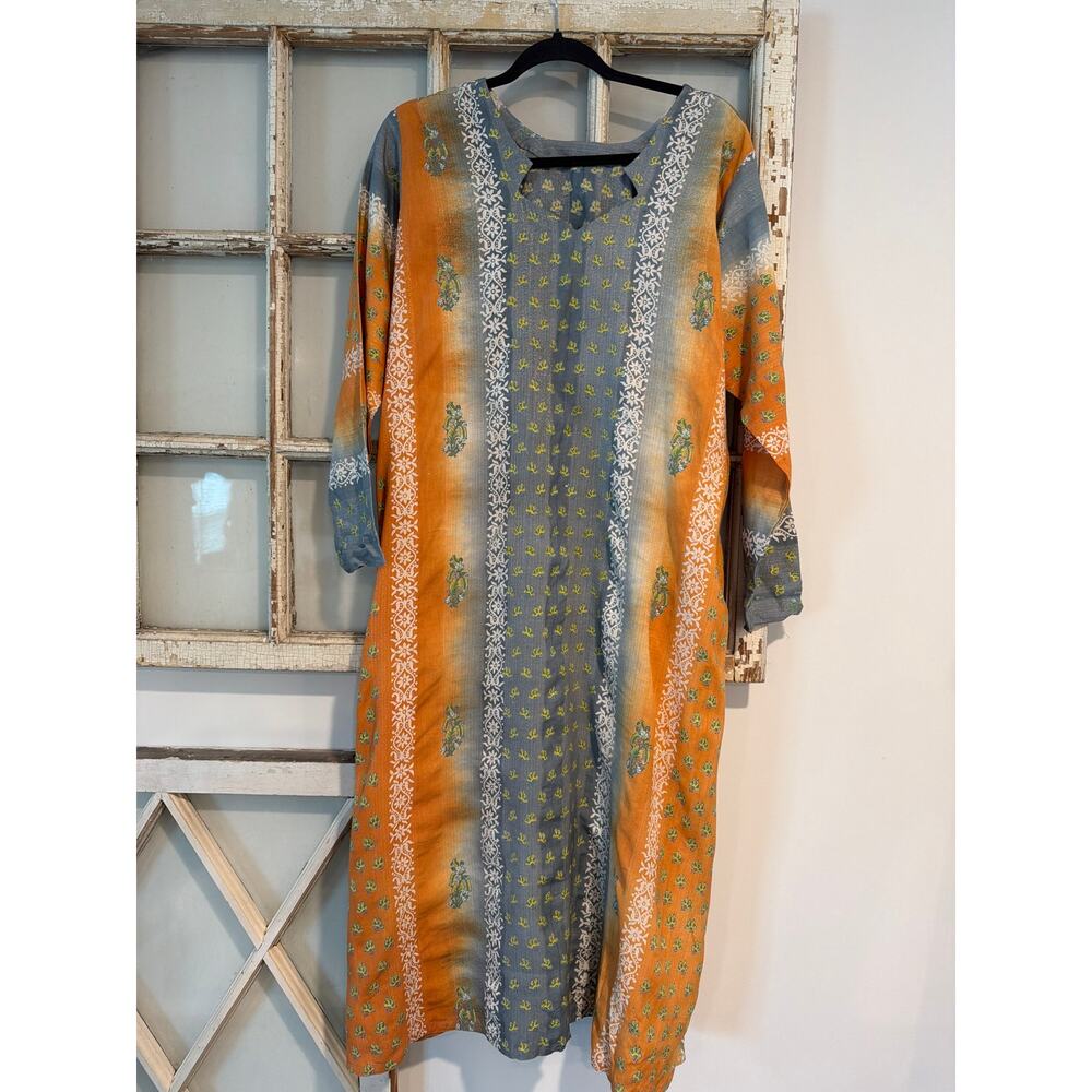 Women's Mini Dress in Orange and Gray – Lightweight Printed Tunic